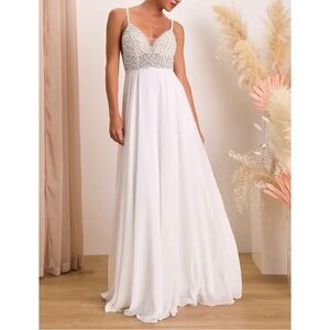 Lulus True Love White Beaded Rhinestone Maxi Dress Style 513882